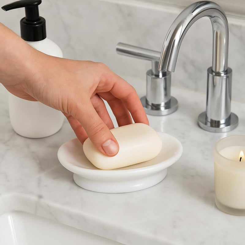 Creative Home Luxury Hand-Carved Natural Marble Soap Dish â€“ Heavy-Duty Taiwan Yushan Stone, Durable & Elegant for Bathroom, Kitchen, Vanity & Jewelry Storage (5â€ Diameter, Off-White) - Image 3
